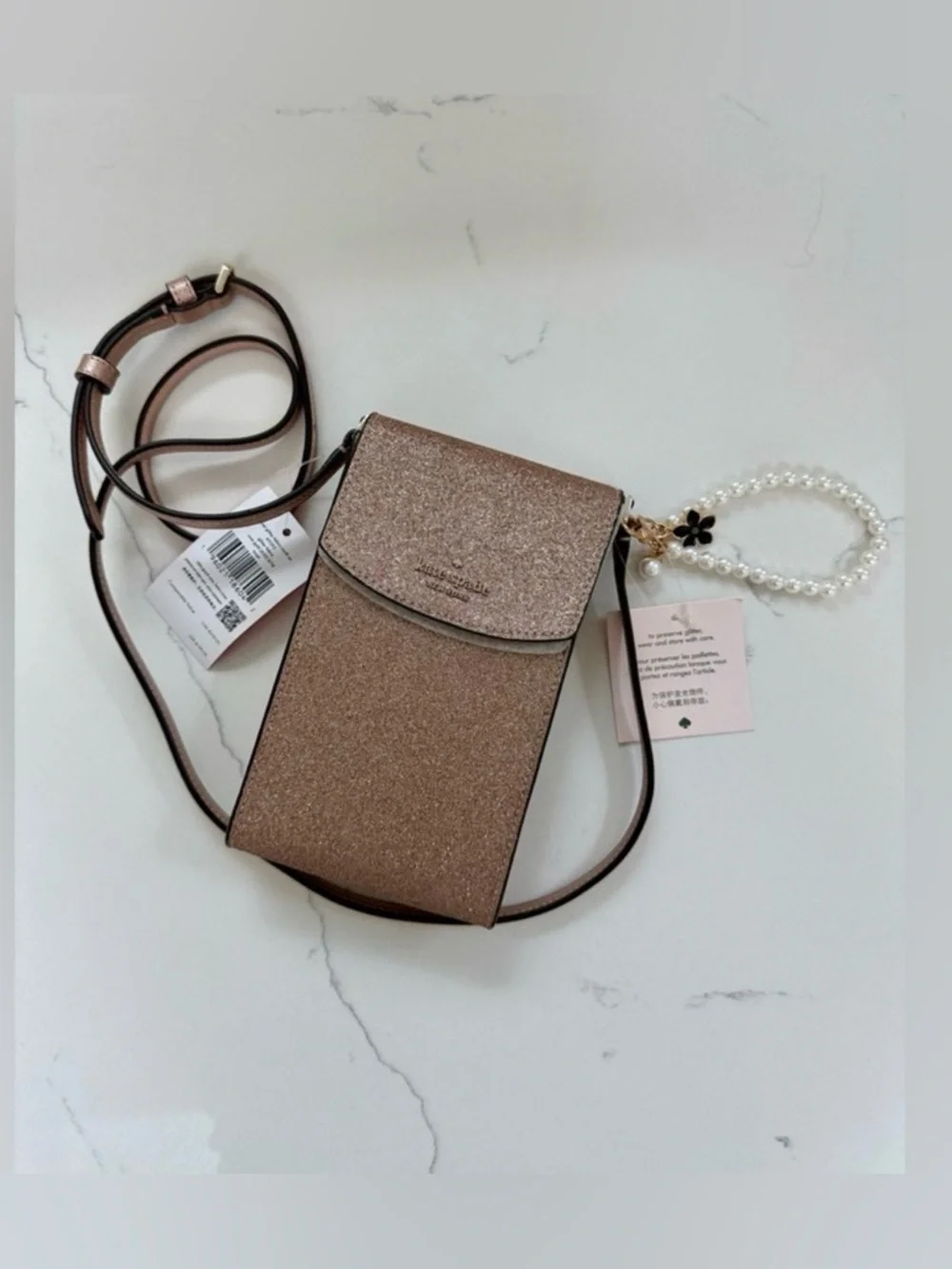 kate spade Crossbody Glitter Rose Gold! NWT in Factory Packing w/ free bag charm